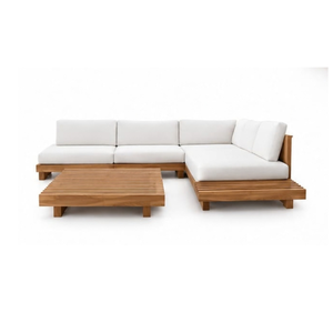 Conjunto de Sofás Seccionales de Madera de Teca para Exteriores con Mesa de Centro de Listones y Otomana, Muebles de Patio para Proyectos de Villas, Hoteles y Resorts - Product Image 2