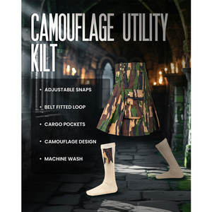 Kilt utilitaire camouflage pour hommes – Kilt tactique robuste en coton pour hommes avec ferrures en laiton - Product Image 6