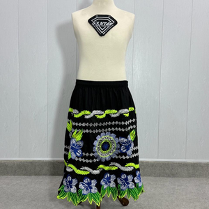 Wholesale Traditional Floral Embroidery Black Skirt Women <b>Elastic</b> Waist Boho Summer Midi Dress Ethnic Leaf Pattern Casual Skirts - Product Image 4