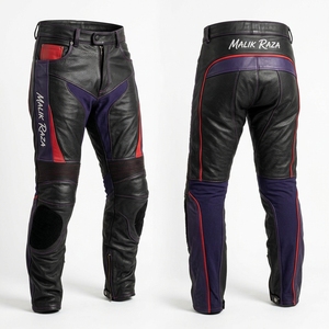 Pantalon de moto en cuir véritable fait main pour homme et femme, taille personnalisée, vêtements de course - Product Image 1