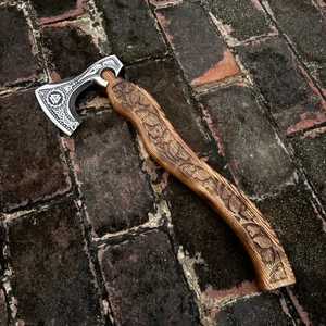 Custom Gift THEWIZ CRAFTS Forged Carbon Steel Tomahawk Industrial Grade Camping <b>Axe</b> Wooden <b>Handle</b> Leather Sheath 3-Year Warranty - Product Image 1