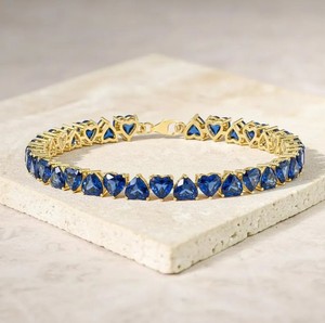 Pulsera con Dije de Zafiro Azul en Forma de Corazón, Cultivado en Laboratorio, Plata de Ley, Joyas Shama Gems, con Certificado de Terceros, Joyería de Lujo - Product Image 2