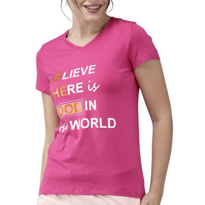 Camiseta de Mujer con Estampado Serigrafiado, Venta Caliente 2026, Camiseta de Algodón Rosa de Alta Calidad con Cuello en V, Logotipo y Eslogan Personalizados, Ropa Casual para Damas - Product Image 1