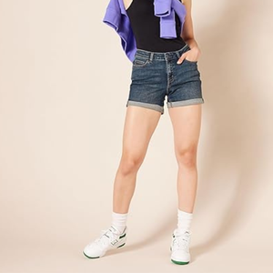 <b>Women's</b> High Waist Denim <b>Shorts</b> Cuffed Hem Solid Color Casual Summer Wear Pocket Design Regular Fit Blue - Product Image 6