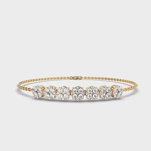 Bracelet en moissanite de forme ronde personnalisé, serti de diamants, en or jaune 18 carats, pour hommes et femmes - Product Image 1