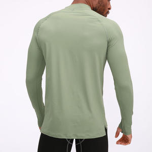 T-shirt de sport à manches longues pour homme avec fermeture éclair et trous pour les pouces, vêtements de performance pour l'entraînement, séchage rapide, haut de compression pour la remise en forme - Product Image 6