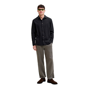 Chemise pour homme décontractée, coupe ajustée, manches longues, col rabattu, couleur unie, 100% coton, respirante, séchage rapide, écologique - Product Image 1