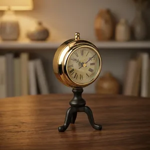 Horloge de bureau traditionnelle à base métallique, design circulaire, fonctionne à piles, mouvement à quartz, affichage à aiguilles, projection écologique - Product Image 6