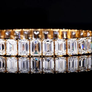 AMBER JEWELS Classic 18k Solid Gold Emerald Cut Natural Stone Link <b>Bracelet</b> IGI Certified Unisex Wedding Jewelry - Product Image 3