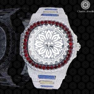 Montre de luxe Charm_Jewells en acier inoxydable, boîtier carré de 40 mm, lunette en cristal rouge, mouvement mécanique analogique, mode masculine, 10 bars - Product Image 1