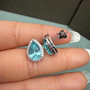 Women's White Gold Pear Cut Fancy <b>Blue</b> Diamond <b>Earrings</b> IGI Certified Luxury <b>Studs</b> - Product Image 4