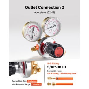 ชุดควบคุมออกซิเจนอะเซทิลีน 0-4000 PSI และ 0-400 PSI พร้อมเกจวัดแก๊สเชื่อม CGA 540/CGA 510 ช่องต่อเหล็ก - Product Image 4