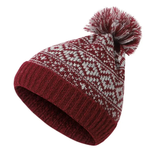 Unisex Knitted Beanie Hat With Pom Pom Geometric Pattern Black Gray <b>Winter</b> <b>Cap</b> Casual Style For Adults 56-58CM Head - Product Image 5