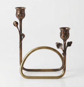 เชิงเทียนทองเหลืองแบบสองก้านลายใบไม้พร้อมโค้งสีทองสำหรับตกแต่งบ้าน - Product Image 4