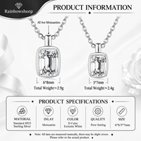 Collier pendentif en moissanite taille émeraude 1CT 2CT en argent sterling 925 couleur D VVS1, cadeau d'anniversaire, bijoux fins pour femme