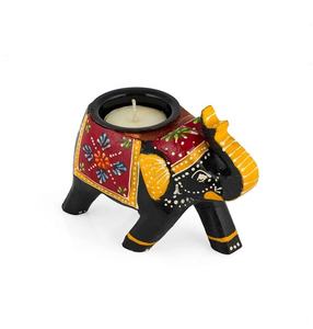 Soporte de luz de té de elefante de madera colorido hecho a mano para regalo de regreso de boda artículo de regalo de decoración de hogar y oficina - Product Image 2