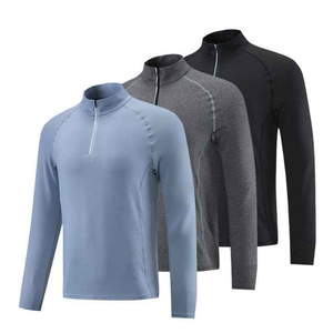 Suéter de Punto Negro para Hombre, Cuello Alto, Manga Larga, Cierre de Cremallera, Corte Regular, Secado Rápido, para Otoño - Product Image 1
