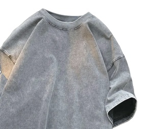 Camisetas ligeras lavadas con ácido a precio de venta al por mayor personalizadas, 100% camisetas de algodón con aspecto de hombros caídos, camisetas cortas largas con estampado de logotipo - Product Image 5