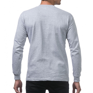 เสื้อยืดคอกลมแขนยาวสีฟ้าอ่อนสำหรับผู้ชาย ผ้าฝ้าย 100% ทรงปกติ สีพื้น ผ้าถักลำลอง คอโอ - Product Image 5