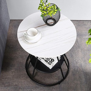 Modern Round <b>Side</b> <b>Table</b>, <b>Black</b> Plywood Top with Decorative Metal Base, Luxury Accent <b>Table</b> for Living Room <b>and</b> Bedroom - Product Image 4