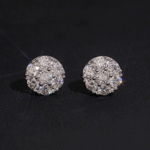 Moissanite Cluster <b>Stud</b> <b>Earrings</b> Round Pave Iced Out Diamond Look Luxury Sparkle Jewelry Gift for Women <b>Men</b> - Product Image 1