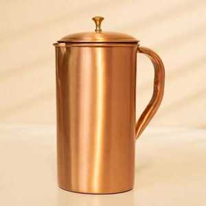 Textured Hammered Copper Water Pitcher with Lid Brass Handle Ayurvedic Drinkware <b>Jug</b> Hotel Restaurant Catering Tableware - Product Image 2
