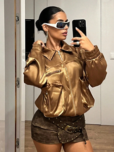 Vestes en satin de soie pour femmes de qualité supérieure, couleur dorée, vêtements décontractés, veste en satin tendance pour femmes, avec service OEM - Product Image 4
