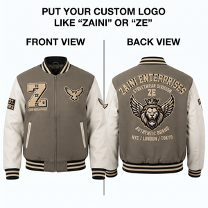ZAINI Premium 500 GSM Wool Blend Windproof Varsity <b>Jacket</b> White PU <b>Leather</b> Sleeves Custom Chenille Embroidery Rib Knit Cuffs - Product Image 1