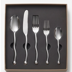 Designer <b>Wave</b> Handle Stainless Steel Set Cutlery Silver Plated Flatware Sets Used In Kitchen Tabletop Home - Product Image 6