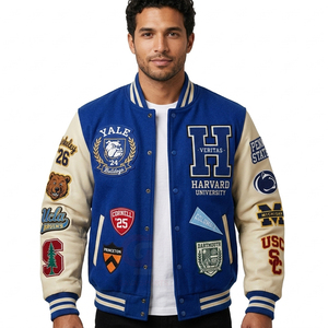 Custom made patch <b>Chenille</b> Embroidery Leather Sleeve Baseball Letterman Outdoor Bomber <b>Jumper</b> Jacket for <b>Men</b> Collage Jacket 2026 - Product Image 4