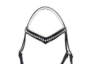 Bridon de luxe en cuir anglais avec frontale ornée de cristaux |   Naseband rembourré Flash |   Équipement équestre de dressage et de saut de qualité supérieure - Product Image 2