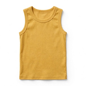 Camiseta sin mangas para niñas, cuello redondo, color sólido amarillo mostaza, ropa de verano, diseño liso teñido a la moda de BD - Product Image 1
