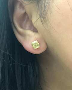 Pendientes Clásicos Cuadrados con Diamante Amarillo, Oro Sólido Original, CVD HPHT, Diamante Grande Creado en Laboratorio, Cierre a Presión - Product Image 1