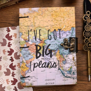 <b>A5</b> Vintage World Map Handmade Lock Diary | Eco Friendly Hardcover Travel Journal Planner with Compass Design Artistic Gift Set - Product Image 1
