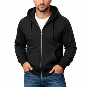 Sweat à capuche zippé intégral personnalisé pour homme en polaire épaisse, coupe ajustée, veste zippée épaisse, couleur unie décontractée, style streetwear - Product Image 1