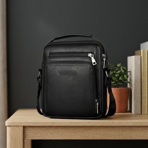 Sac messager en cuir véritable pour homme, grande capacité, bandoulière, fermeture éclair, multi-poches, pour les voyages - Product Image 4
