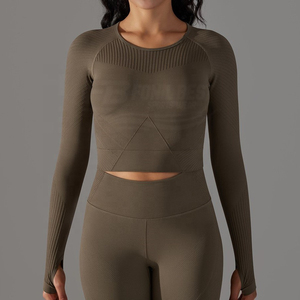 Ensemble 2 pièces sans couture pour femme, hauts et bas à taille haute élastique, imprimé, pour entraînement, gym, sport, fitness, yoga, services OEM - Product Image 1