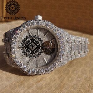 Charm Jewells Luxury Men's Watch 42mm Stainless Steel Case Diamond Encrusted Rubber Band Analog Quartz <b>Chronograph</b> Unisex - Product Image 6