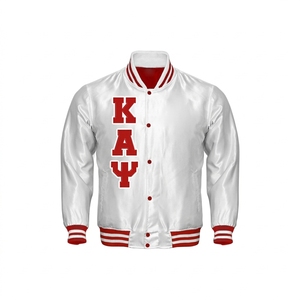 Chaqueta Universitaria Bordada Kapa Alpha Psi, Satén, Manga Larga, Letras Rojas, Logotipo Frontal, Estilo Otoñal para Mujer - Product Image 3