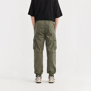 Pantalon cargo pour homme en toile respirante, couleur vert olive, taille élastique, plusieurs poches, style décontracté, pour l'automne - Product Image 1