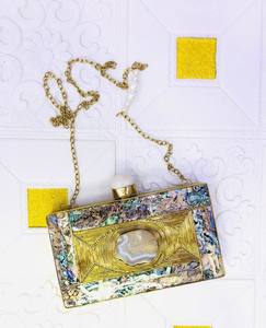 Pochette de soirée pour femme Fusion Republik avec pierres carrées, fermeture magnétique, bandoulière chaîne et doublure en polyester - Product Image 3