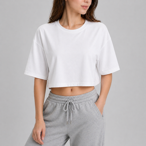 Camiseta Corta Deportiva para Mujer con Logotipo Personalizado, Transpirable, de Secado Rápido, 100% Algodón, Corte Holgado, Manga Corta, para Gimnasio, Entrenamiento, Running, Fitness - Product Image 3