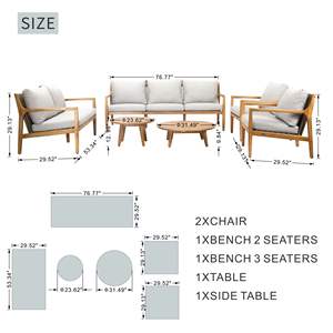 Conjunto de Muebles de Jardín de 6 Piezas en Madera de Acacia Sólida, Sofá Seccional para Exteriores con Cojines y Mesa de Centro - Product Image 5