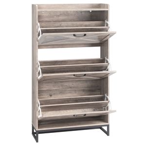 Mobiletto a tre cassetti con anta scorrevole e pannello superiore 80*24*145cm, finitura grigio lavato, in truciolato, per scatole e organizer per scarpe - Product Image 3