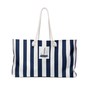 Nautical Sailboat Stripes Capri Club Weekender <b>Bag</b> Navy White <b>Beach</b> Tote <b>Large</b> Capacity Coastal Travel Carryall Overnight <b>Bag</b> - Product Image 1