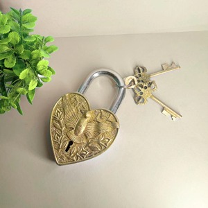Strong Padlock Made With Brass Body And Steel Shackle Vintage <b>Lock</b> Choice For Gates Durable Heart & Bird Padlock Antique Finish - Product Image 5
