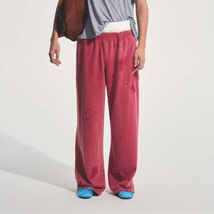 Pantalon de jogging décontracté en molleton 100 % polyester léger, coupe droite ample, nouveau style, avec logo personnalisé, pour homme, effet délavé - Product Image 4