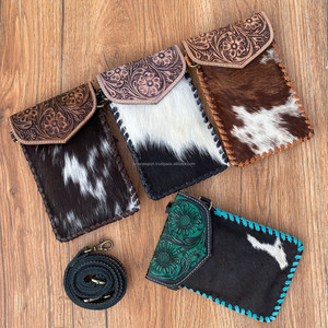 New Women's Western Fashion Hand Tooled Leather & Cowhide Smart <b>Phone</b> <b>Bag</b> Handmade Genuine Leather Cell <b>Phone</b> <b>Crossbody</b> Purse - Product Image 2
