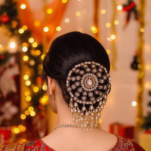 Coiffe en bois faite à la main avec pierres Kundan pour femme – Élégance et charme pour mariage, douche nuptiale, Halloween, Noël - Product Image 3