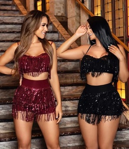 High Quality Fringe <b>Sequin</b> Embroidery Two-Piece Club Sets High Quality Party Wear 2 Piece Fashion <b>Bras</b> & Shorts SetsFor Clubwear - Product Image 2